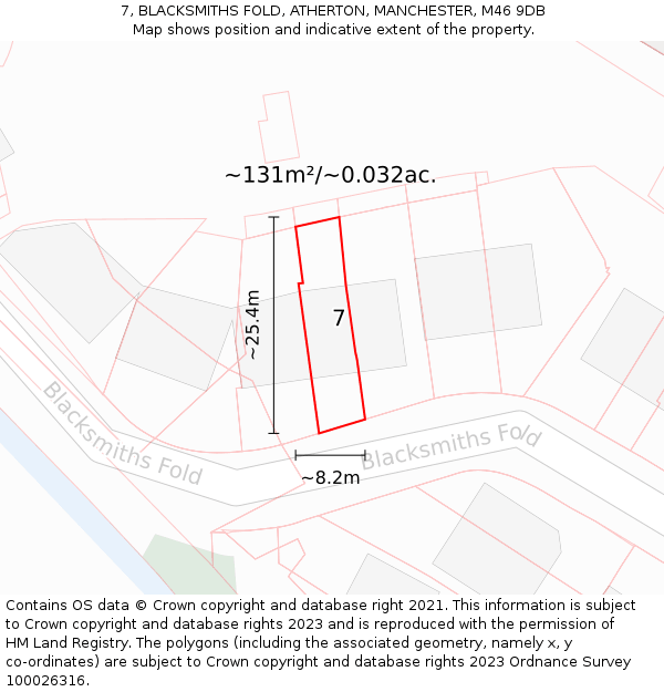7, BLACKSMITHS FOLD, ATHERTON, MANCHESTER, M46 9DB: Plot and title map