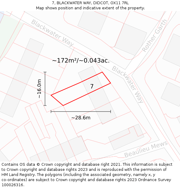 7, BLACKWATER WAY, DIDCOT, OX11 7RL: Plot and title map