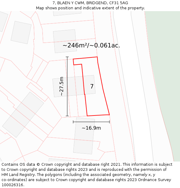 7, BLAEN Y CWM, BRIDGEND, CF31 5AG: Plot and title map