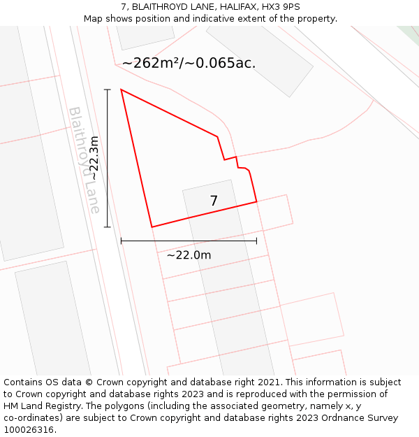 7, BLAITHROYD LANE, HALIFAX, HX3 9PS: Plot and title map