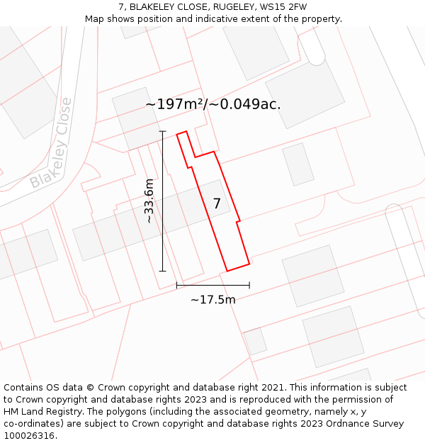 7, BLAKELEY CLOSE, RUGELEY, WS15 2FW: Plot and title map
