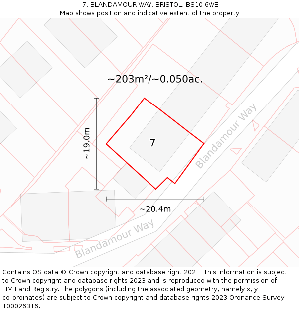 7, BLANDAMOUR WAY, BRISTOL, BS10 6WE: Plot and title map
