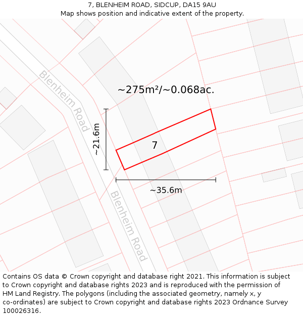 7, BLENHEIM ROAD, SIDCUP, DA15 9AU: Plot and title map