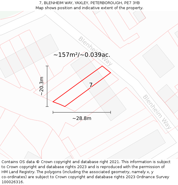 7, BLENHEIM WAY, YAXLEY, PETERBOROUGH, PE7 3YB: Plot and title map