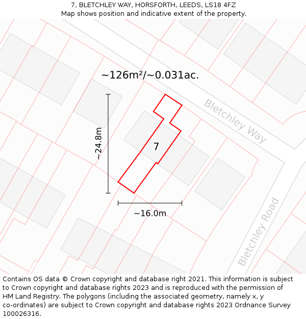 7, BLETCHLEY WAY, HORSFORTH, LEEDS, LS18 4FZ: Plot and title map