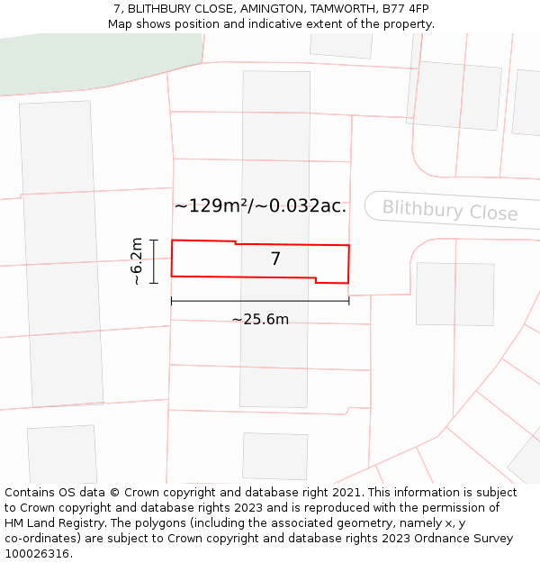 7, BLITHBURY CLOSE, AMINGTON, TAMWORTH, B77 4FP: Plot and title map