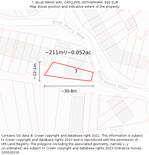 7, BLUE MANS WAY, CATCLIFFE, ROTHERHAM, S60 5UR: Plot and title map