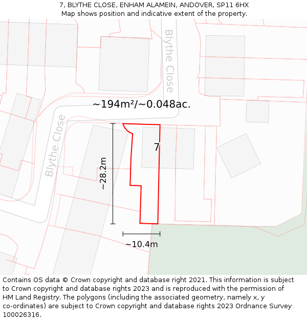 7, BLYTHE CLOSE, ENHAM ALAMEIN, ANDOVER, SP11 6HX: Plot and title map