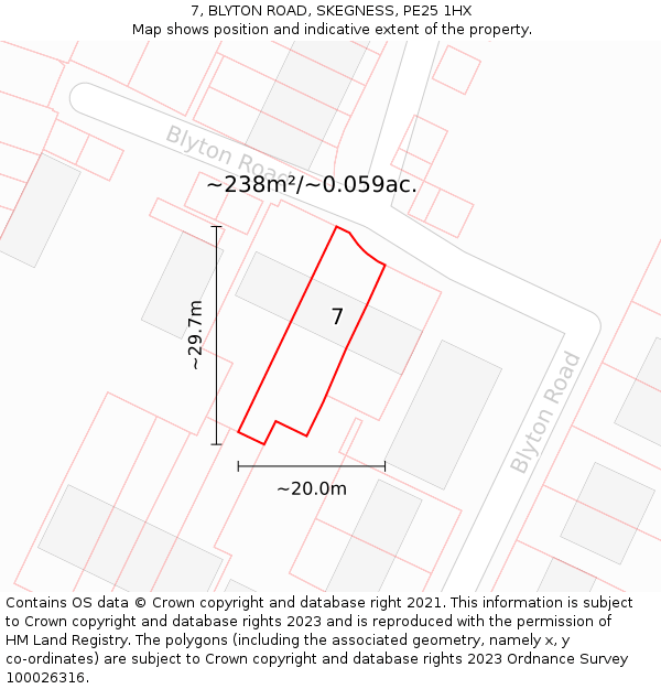 7, BLYTON ROAD, SKEGNESS, PE25 1HX: Plot and title map