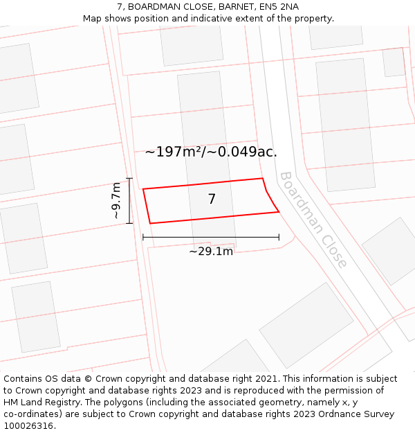 7, BOARDMAN CLOSE, BARNET, EN5 2NA: Plot and title map