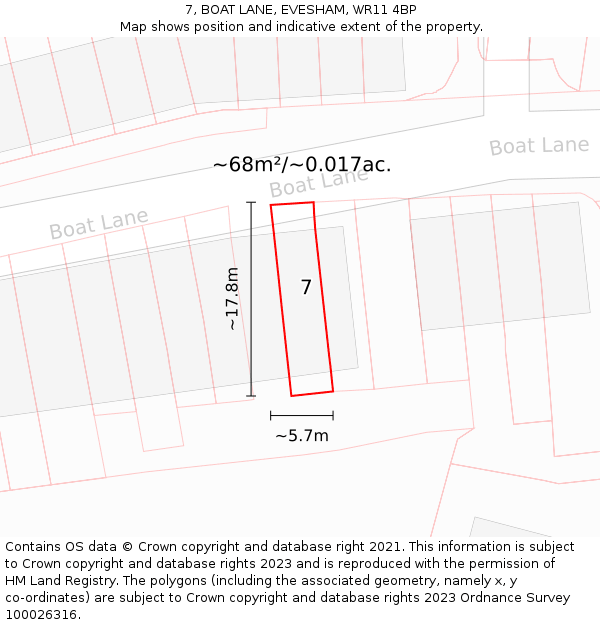 7, BOAT LANE, EVESHAM, WR11 4BP: Plot and title map