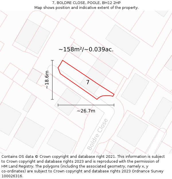 7, BOLDRE CLOSE, POOLE, BH12 2HP: Plot and title map