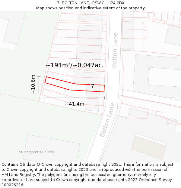 7, BOLTON LANE, IPSWICH, IP4 2BX: Plot and title map
