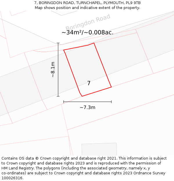 7, BORINGDON ROAD, TURNCHAPEL, PLYMOUTH, PL9 9TB: Plot and title map