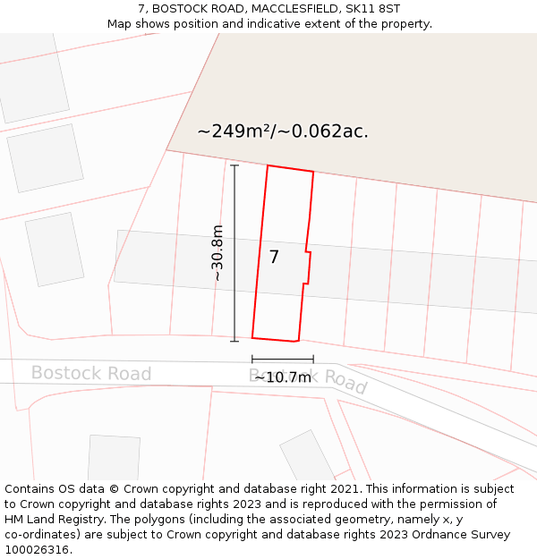 7, BOSTOCK ROAD, MACCLESFIELD, SK11 8ST: Plot and title map