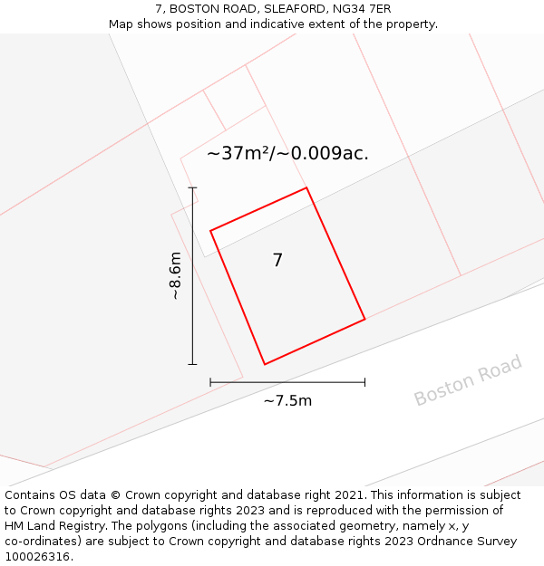 7, BOSTON ROAD, SLEAFORD, NG34 7ER: Plot and title map