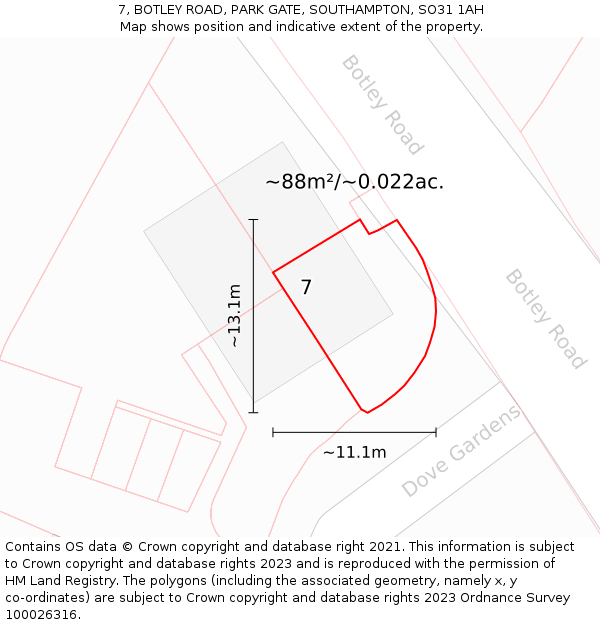 7, BOTLEY ROAD, PARK GATE, SOUTHAMPTON, SO31 1AH: Plot and title map