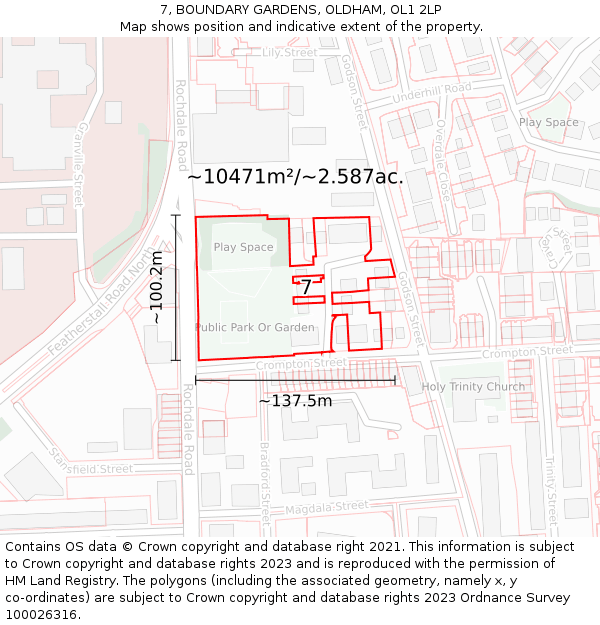 7, BOUNDARY GARDENS, OLDHAM, OL1 2LP: Plot and title map
