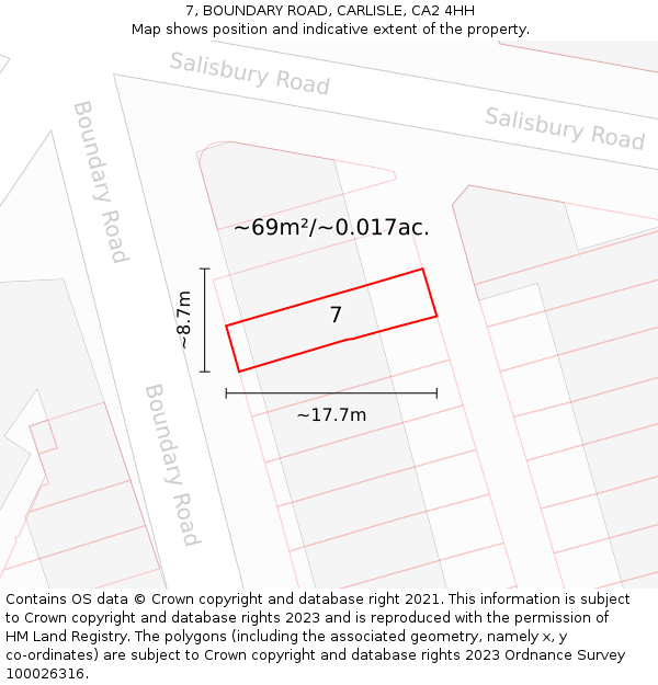 7, BOUNDARY ROAD, CARLISLE, CA2 4HH: Plot and title map