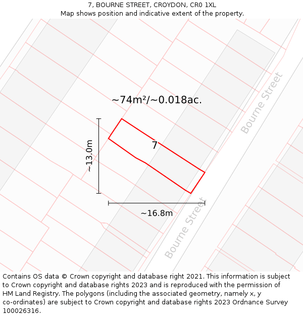 7, BOURNE STREET, CROYDON, CR0 1XL: Plot and title map