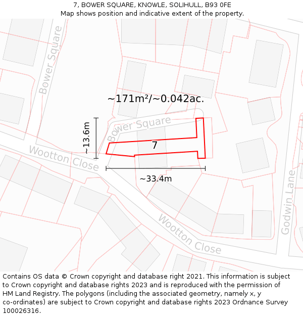 7, BOWER SQUARE, KNOWLE, SOLIHULL, B93 0FE: Plot and title map