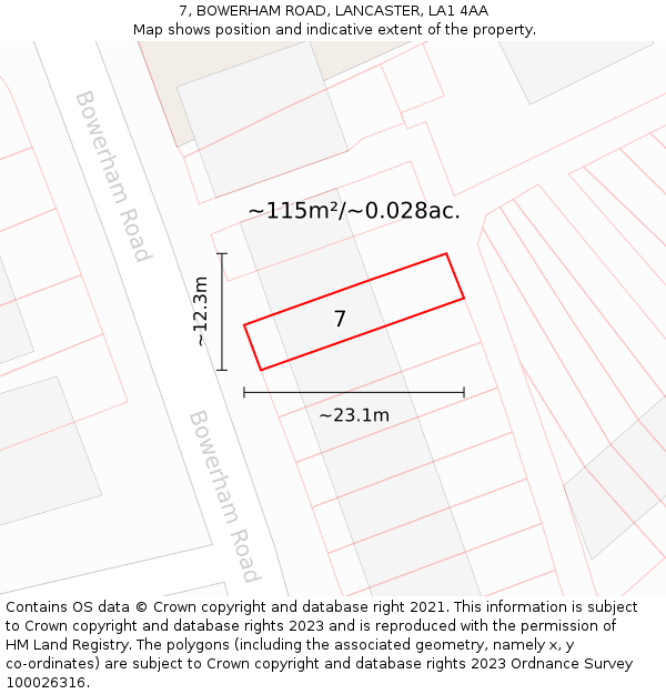 7, BOWERHAM ROAD, LANCASTER, LA1 4AA: Plot and title map