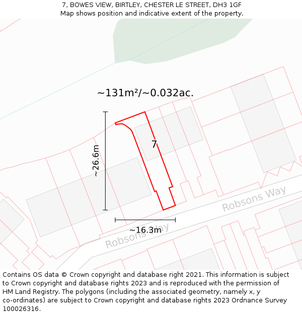 7, BOWES VIEW, BIRTLEY, CHESTER LE STREET, DH3 1GF: Plot and title map
