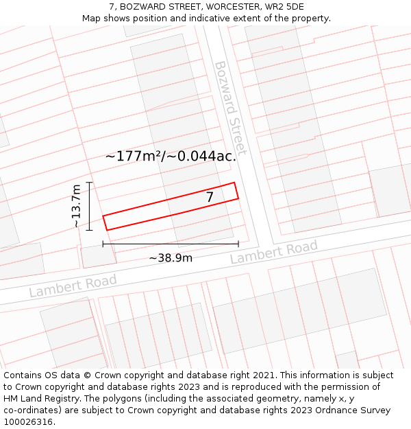 7, BOZWARD STREET, WORCESTER, WR2 5DE: Plot and title map