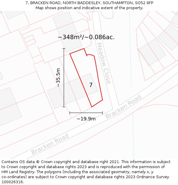 7, BRACKEN ROAD, NORTH BADDESLEY, SOUTHAMPTON, SO52 9FP: Plot and title map