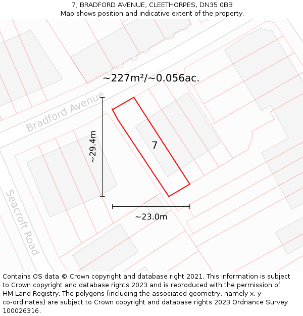 7, BRADFORD AVENUE, CLEETHORPES, DN35 0BB: Plot and title map