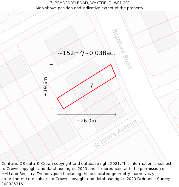 7, BRADFORD ROAD, WAKEFIELD, WF1 2RF: Plot and title map