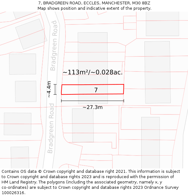 7, BRADGREEN ROAD, ECCLES, MANCHESTER, M30 8BZ: Plot and title map