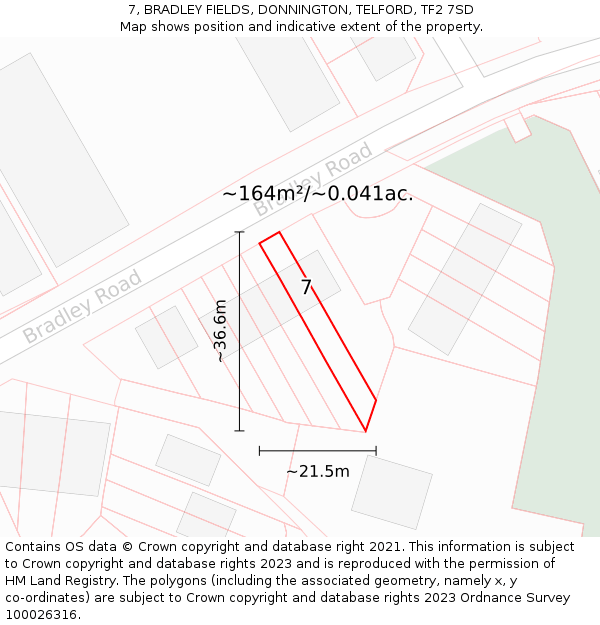 7, BRADLEY FIELDS, DONNINGTON, TELFORD, TF2 7SD: Plot and title map