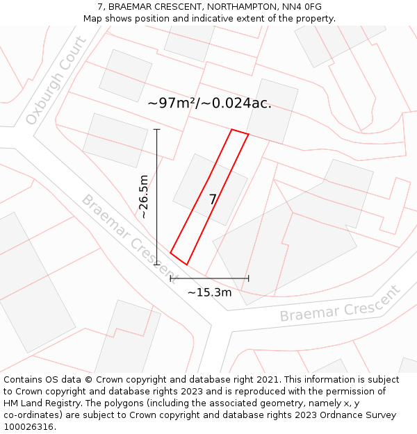 7, BRAEMAR CRESCENT, NORTHAMPTON, NN4 0FG: Plot and title map