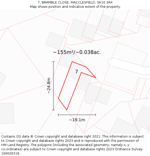 7, BRAMBLE CLOSE, MACCLESFIELD, SK10 3AX: Plot and title map