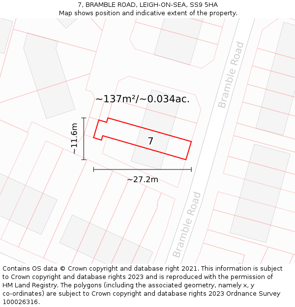 7, BRAMBLE ROAD, LEIGH-ON-SEA, SS9 5HA: Plot and title map