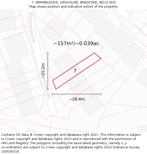7, BRAMBLESIDE, DENHOLME, BRADFORD, BD13 4DG: Plot and title map