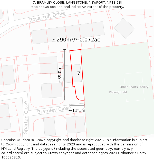 7, BRAMLEY CLOSE, LANGSTONE, NEWPORT, NP18 2BJ: Plot and title map
