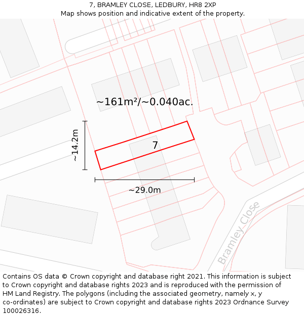 7, BRAMLEY CLOSE, LEDBURY, HR8 2XP: Plot and title map