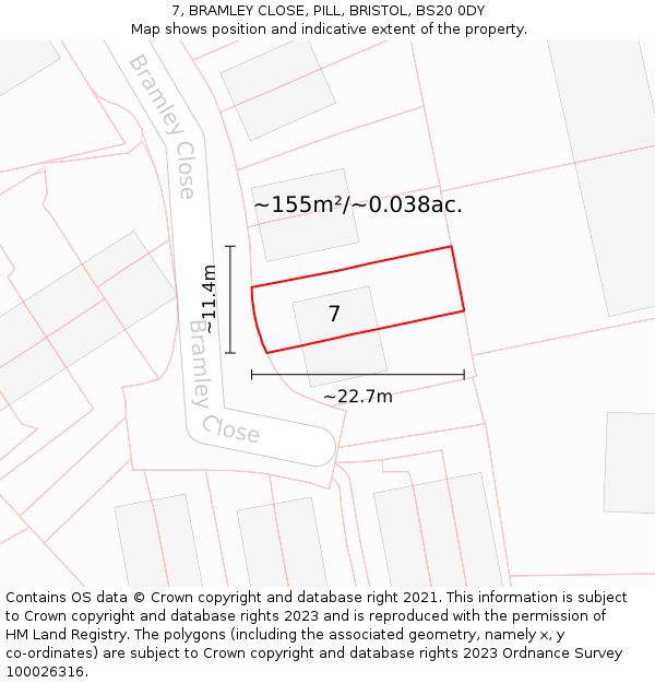 7, BRAMLEY CLOSE, PILL, BRISTOL, BS20 0DY: Plot and title map
