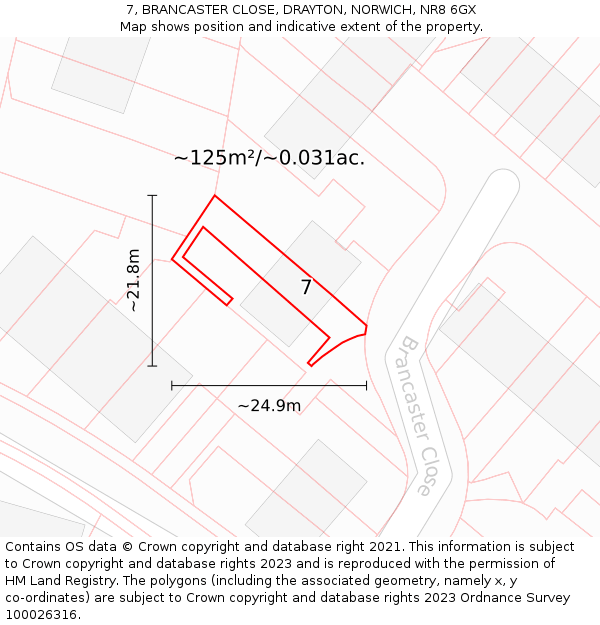 7, BRANCASTER CLOSE, DRAYTON, NORWICH, NR8 6GX: Plot and title map