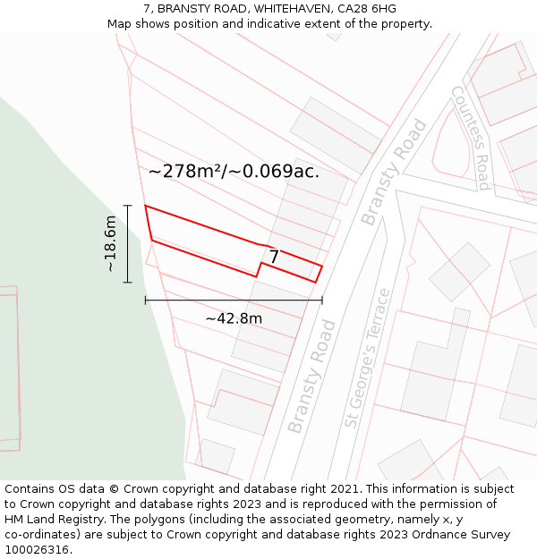 7, BRANSTY ROAD, WHITEHAVEN, CA28 6HG: Plot and title map