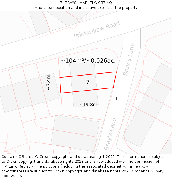 7, BRAYS LANE, ELY, CB7 4QJ: Plot and title map