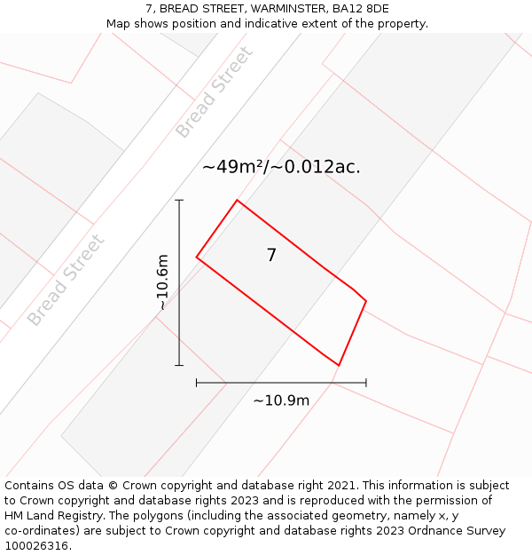 7, BREAD STREET, WARMINSTER, BA12 8DE: Plot and title map