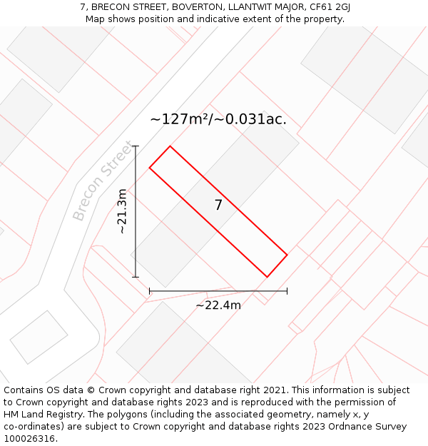 7, BRECON STREET, BOVERTON, LLANTWIT MAJOR, CF61 2GJ: Plot and title map