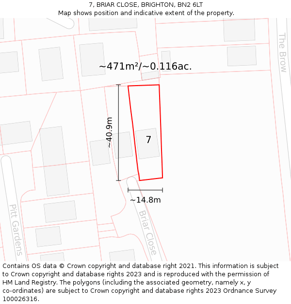7, BRIAR CLOSE, BRIGHTON, BN2 6LT: Plot and title map