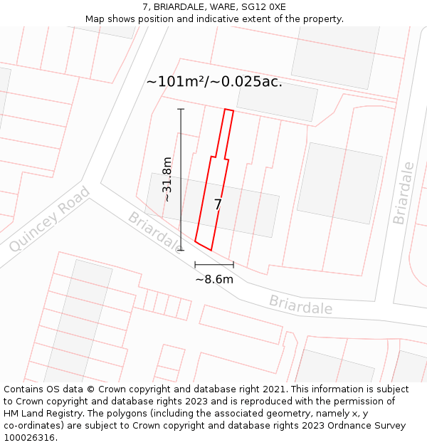 7, BRIARDALE, WARE, SG12 0XE: Plot and title map