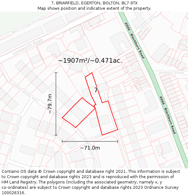 7, BRIARFIELD, EGERTON, BOLTON, BL7 9TX: Plot and title map