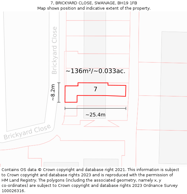 7, BRICKYARD CLOSE, SWANAGE, BH19 1FB: Plot and title map