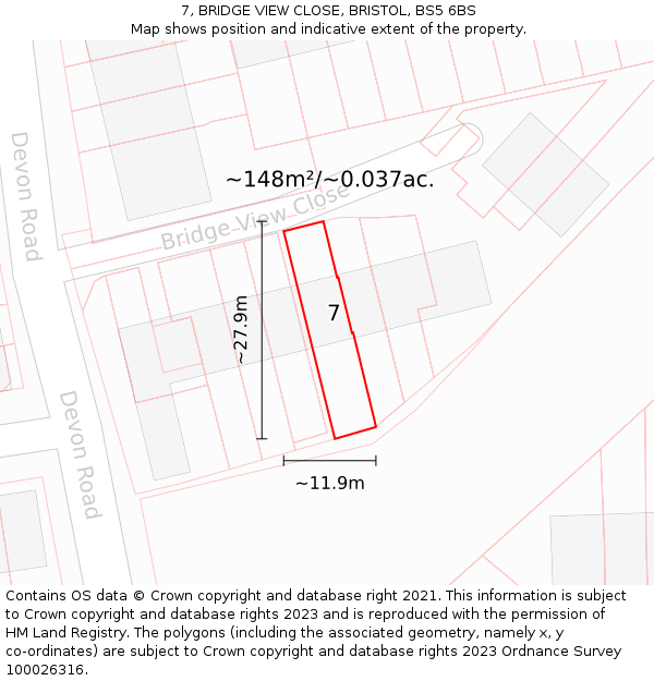 7, BRIDGE VIEW CLOSE, BRISTOL, BS5 6BS: Plot and title map